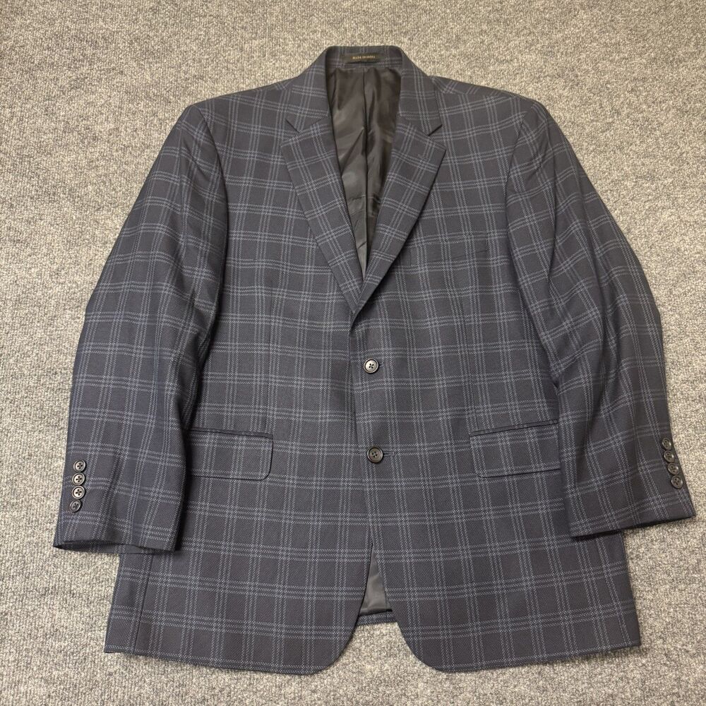 Jos A Bank Reserve Mens Suit Jacket 42S Blue Plaid Wool Cashmere Sport Coat